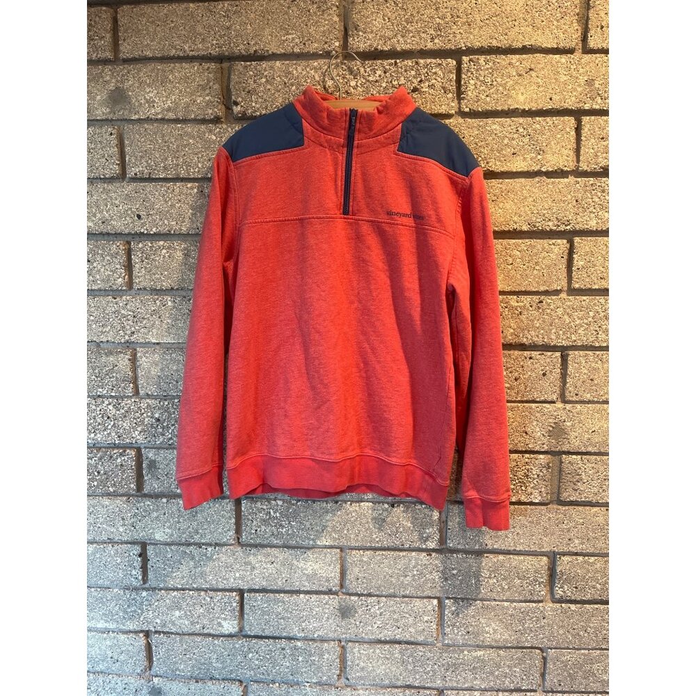 Vineyard Vines Mens Red & Navy Half-Zip Pullover Sweater M Cotton Blend
